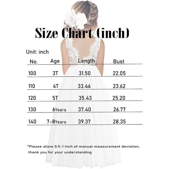 🆕Toddler Girls White Lace Cotton Tulle V Back Sleeveless Maxi Flower Girl Dress - Picture 2 of 8